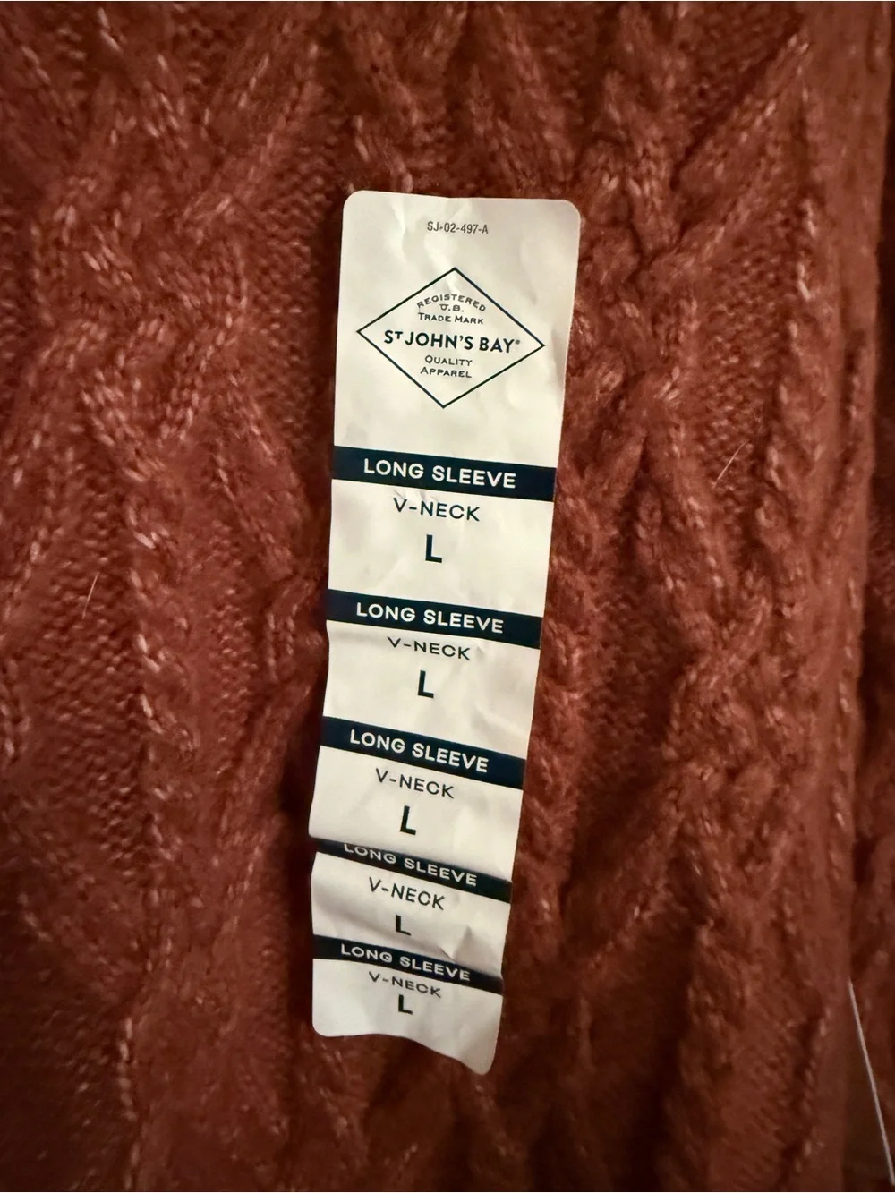 St. John's Bay Brown Cable Knit Sweater Pullover V-Neck Long Sleeve Women's Sz L